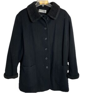 Forecaster Of Boston Black 100% Wool‎ Blend Button Coat Size 18 Pocket Elegant